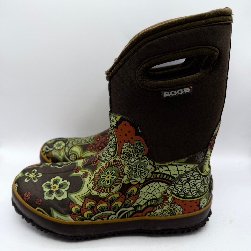 Bogs Boots Women 6 Classic Mid Paisley Brown Floral Waterproof EUC